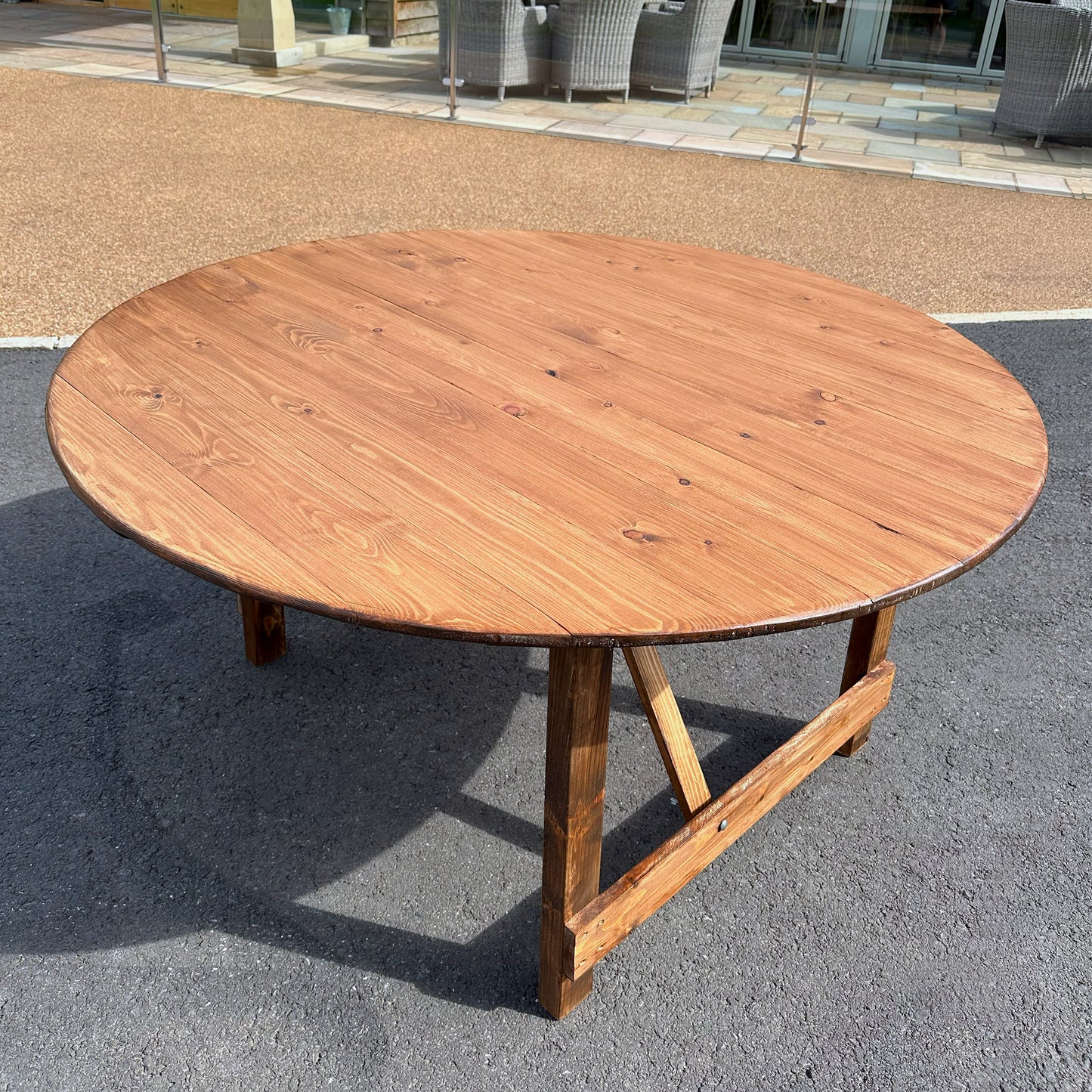 1. Indoor Round Folding Rustic-style Trestle Table