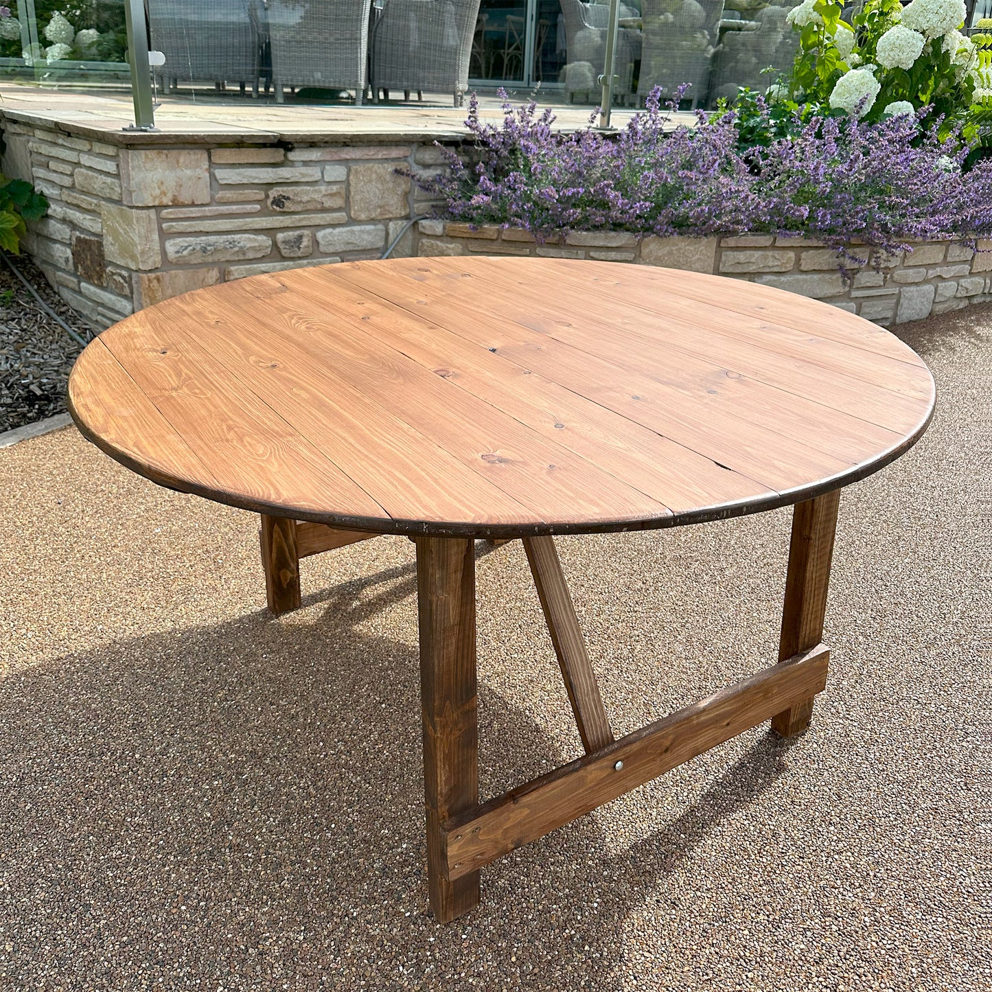 1. Indoor Round Folding Rustic-style Trestle Table